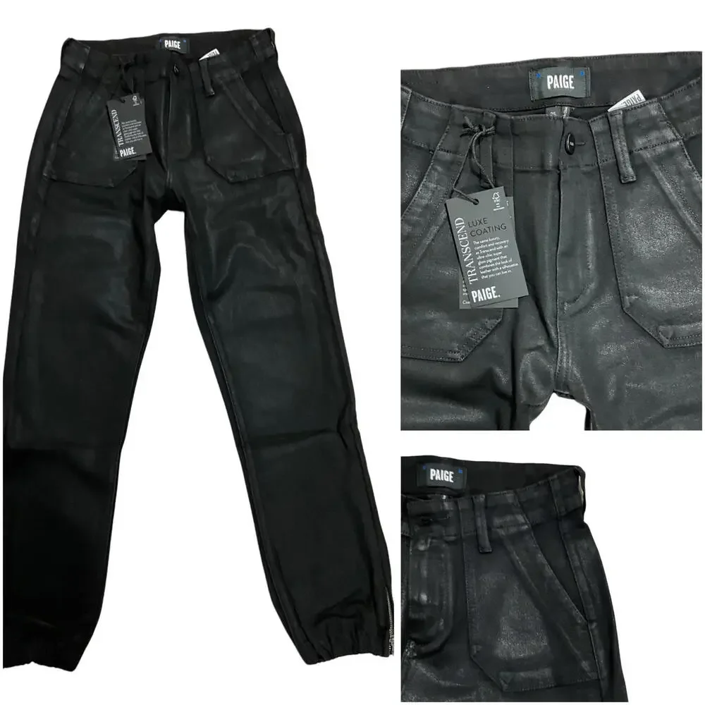 NWT PAIGE | SZ 23 - 27 | Mayslie Joggers Black Coated Cropped Jeans - Picture 6 of 9